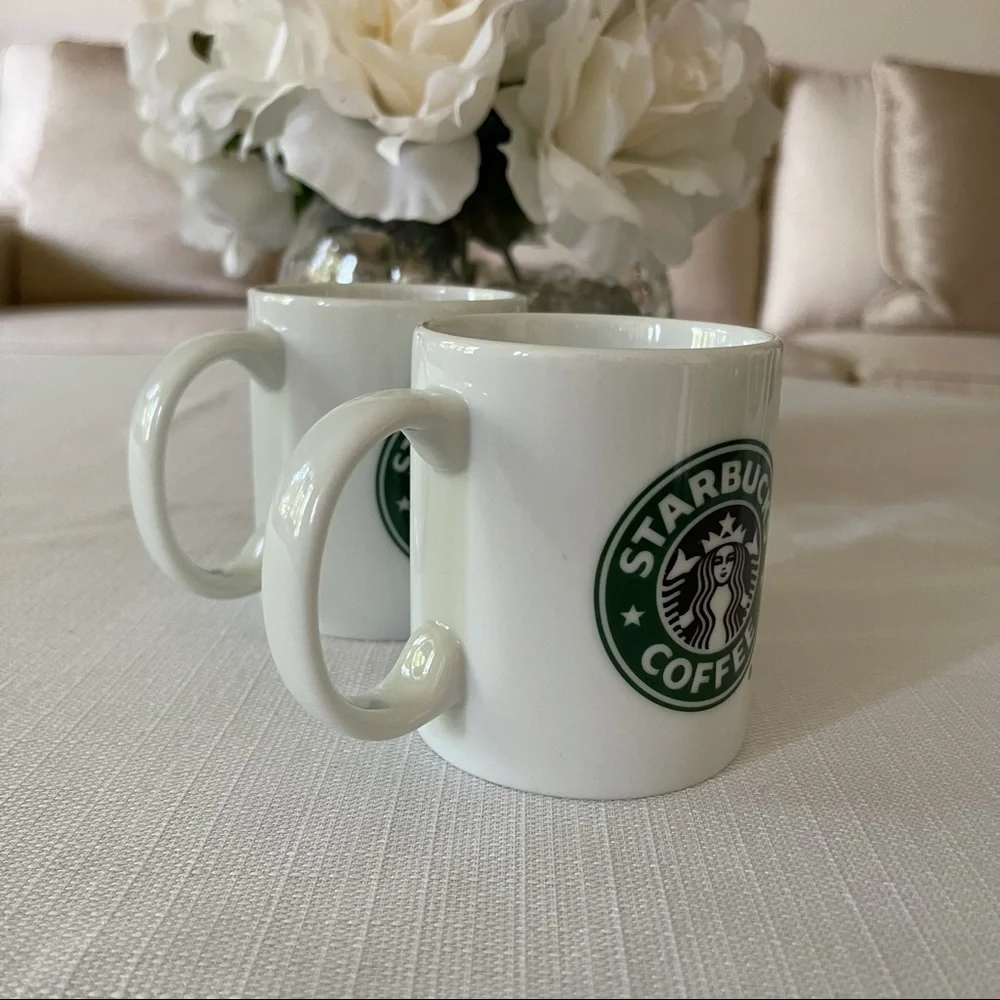 Two Starbucks 2005 White Porcelain 9 Oz. Coffee Cup Mug